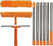 3 Pack 100 Inch Window Cleaner Squeegee Kit, Rotatable Squeegee and Scrubber with Stainless Steel Pole, Window Cleaning Tool with 2 Replaceable Pads for Shower Glass Door, Car Windshield