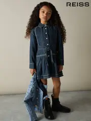 Reiss Blue Leighton 4-9 yrs Chambray Contrast-Stitch Flippy Dress (AL9012) | $130