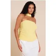 Plus Lemon Scarf Neck Bandeau Double Layer Jersey Top, Lemon