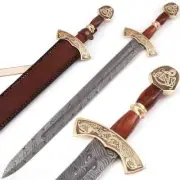 Handmade Damascus Steel Sword Carolingian Viking Sword , knight Sword W/Sheath