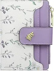 [Farcauo] Cute Purple Flower Wallet for Women and Ladies Small Kawaii Coin Purse with ID Window Compact Cash Wallet for Ladies Ladies Lightweight and Stylish Design
