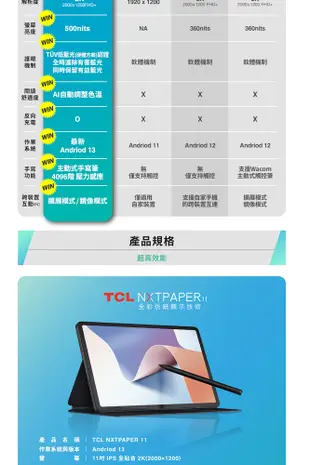 TCL NXTPAPER 11 2K 11吋 仿紙護眼螢幕 4G+128G WiFi 平板 讀享套組 (9.4折)