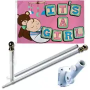 It's A Girl Pink 3 x 5 FT Flag + 6 Ft Spinning Tangle Free Pole + Bracket