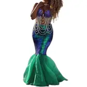 Rhafayre Mermaid Fishtail Costume Fancy Dress Up Halloween Party Cosplay Skirt Outfit Green M