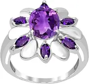 [Orchid Jewelry] 925 Sterling Silver Cluster Rings For Women - Delightful 1.6 Carats Purple Amethyst with perfect Prong Setting in a Oval Shape