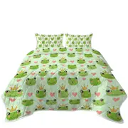 King Frog and Cute Frog with Hearts Coverlet