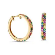 Lab-Created Emerald, Ruby and Multi-Color Lab-Created Sapphire Double Row Huggie Hoop Earrings in 18K Gold Over Silver