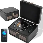 Kocusu CD Player Portable with Bluetooth,7 in 1 Retro CD Player with Stereo Speakers,Small CD Player with Remote Control,Support AUX,USB,AUX for Home,Working,Travel,Study (Black)