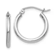 Real 14K White Gold Polished 2x17.5mm Lightweight Tube Hoop Earrings
