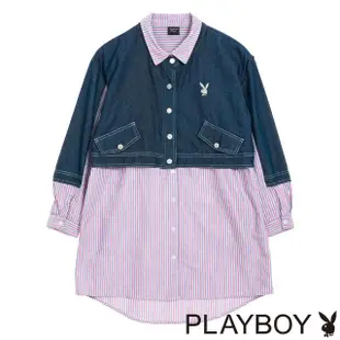 【PLAYBOY】假兩件牛仔拼襯衫(藍色)