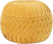Yellow Pouffe, Cotton Velvet Smock Design, Dorm Bedroom Home Décor Accent Seating, 40x30 cm