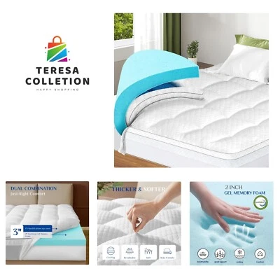 Dual Layer 3 Inch Memory Foam Mattress Topper Full Size, 2 Inch Cooling Gel M...