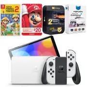 Nintendo Switch White OLED + Mario Maker 2 Game + Nintendo $20 eShop Gift Card