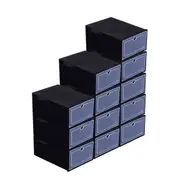 12Pcs Shoe Display Cases Box Rack Large Storage Cabinet Plastic Boxes Oragniser Drawer Black