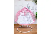 King size Hanging Egg Chair Double Seat - Pink Basket & White Cushion