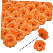 Rose Head Flowers with Stem, 50 Artificial Flowers, Used for Deep Orange