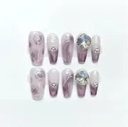 Handmade Long Press Nails Flower Design Reusable Fake Nails Artificial Manicure