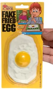 Fake FRIED FLAT RUBBER EGG Chicken Prop Yolk Gag Joke Prank Toy Play Food Funny