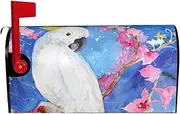 Beautiful Cockatoo Bird Flower Magnetic Mailbox Covers,Post Box Cover Standard Size 21x18 Inches For Outdoor Garden Home Decor