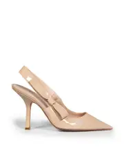 Beige Patent Leather Bow Slingback