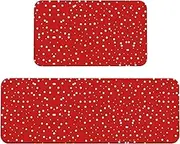 Red and White Polka Dots Print Kitchen Floor Mat 2 Sets Non-Slip Rugs for Kitchen Laundry Office and Home Decor