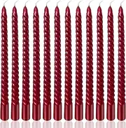 10 Inch Burgundy Spiral Taper Candles Set for Christmas and Valentine's Day, 12 Pack Unscented Red Candlesticks, Dripelss Thin Candles for Wedding Religious and Political Events