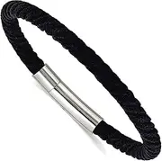 [JewelryWeb] 5mm Stainless Steel Polished Black Nylon Cord Bracelet 20 Centimeters Link-Bracelet for Women