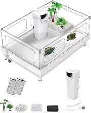 Small Turtle Tank with Filter, Basking Platform/ Multi-Function Areas (White)