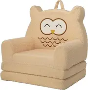 Tivellary Diary Kids Couch, 2-in-1 Soft Toddler Couch Fold Out, Toddler Chair Comfy, Convertible Sofa to Lounger with Cute Owl Design, Yellow