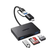 Card Reader SD, microSD USB 3.0/USB-C OTG with 2xUSB-A Ports