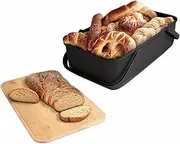 Alerrawia Bread Box with Cutting Board, Black, Large black Bread Storage Bin with Handles In addition, the bamboo lid can be used to cut bread