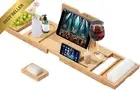 Bamboo Bath Caddy Tray, Extendable with Wine Glass, Tablet & Towel Holder