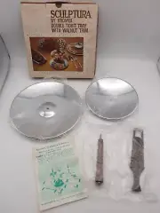 NOS Kromex Tidbit Tray 2 Tier Chrome w/Walnut Trim MCM Appetizers Sculptura Box