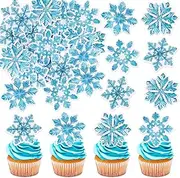 Cyodoos 40PCS Blue Edible Snowflake Cupcake Toppers Wafer Paper Winter Frozen Theme Snowflake Cupcake Picks for Baby Shower Kids Birthday Christmas Party Cake Decorations Supplies