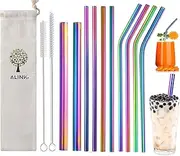 [ALINK] 10-Pack Reusable Stainless Steel Metal Straws,2 Metal Boba Tea Smoothie Straws,10.5"*6mm Drinking Tumbler Straws with 2 Cleaning Brush and Case(rainbow)