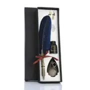 Deluxe Gift Boxed Retro Feather Calligraphy Dip Quill Pen Set - Midnight Blue...