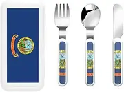 Idaho State Flag 3 Piece Set For Camping Stainless Steel Flatware, Spoon, Fork, Knife, Ideal For Outdoor