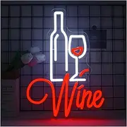 Hanging Art Neon Signs Wine Neon Signs Bar Decor Party LED Lights with USB Decoration Lamp Club Cocktail Man Cave Cafe Sign Illuminated(Red White)