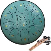 Steel Tongue Drum 6 Inch 11 Notes Hand Drum, Chakra Tank Drum Steel Percussion Padded Travel Bag Sticks Music Book, Sound Healing Instruments for Musical Education Entertainment Meditation (Malachite)