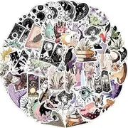 50 Pcs Witch Aesthetic Stickers, Black & White Gothic and Mystical Magic Decals, Green Apothecary, Moth, and Occult Designs for Laptops, Water Bottles, Scrapbooks, Skateboards