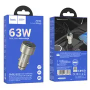 hoco Z57B Glorious 63W dual-port digital display PD45W+QC3.0 car charger set(C to C) - gold