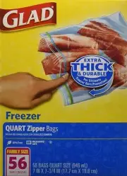 Glad Zipper Food Storage Freezer Bags - Quart Size - 56 Count