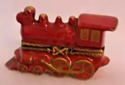 Limoges Trinket Box Peint Main France - Red Locomotive Train
