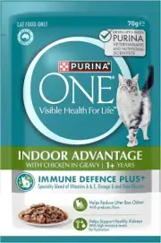 PURINA ONE® Adult Indoor Chicken in Gravy Wet Cat Food Pouch 12X70G
