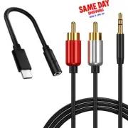 Type C to 3.5mm Adapter w/Smart 3.5mm to 2-Male RCA Cable for HTC U11 Plus Phone