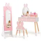 Kids Vanity Set Princess Makeup Dressing Table and Chair Set w/ Jewelry Armoire