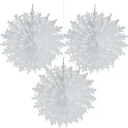 White Snowflake Tissue Paper Hanging Decorations (Pack of 12)