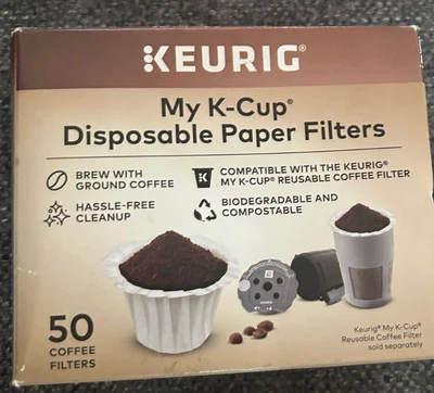 50 pcs Disposable Paper Filter Cups for Reusable Coffee Pods Keurig K-Cup