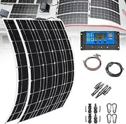 600W Photovoltaic Portable Solar Panel kit,2×300W Flexible Solar Panel with Controller 40A, Monocrystalline Bendable Solar Battery Charger for Home Camper RV Boat and Car