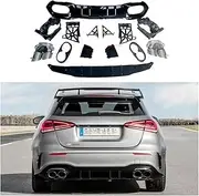 TDTAPN Rear Bumper Lip Diffuser Muffler Exhaust Tip Splitter Spoiler Compatible for Mercedes Benz W177 2019 Compatible for A35 AMG(Sliver Muffler)